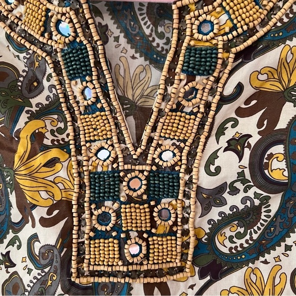 Lafayette 148 New York Paisley Cotton Poplin Tunic with Beaded Neckline Size 0 - Picture 4 of 12